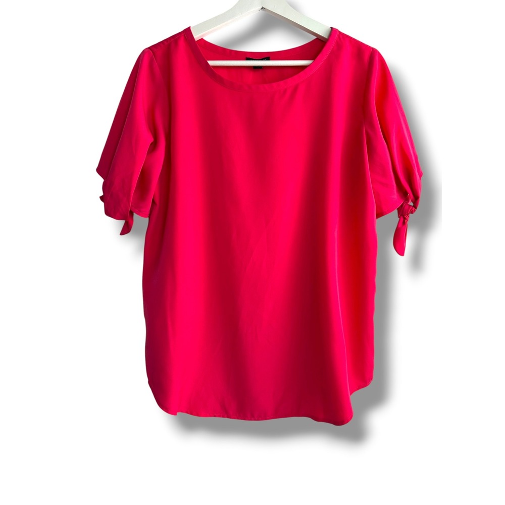 Ann Taylor Women Small Fuchsia Pink Excellent Tie Sleeve Scoop Neck Solid Top